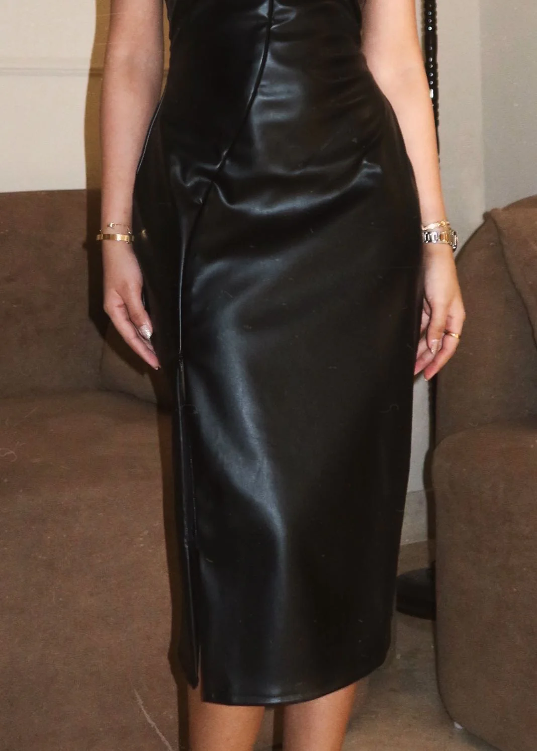 Slit Control PU Leather Dress - Image 4